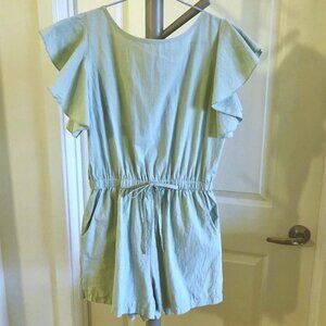 Angashion Romper Shorts Size S L30 Batwing Sleeve Lightweight Sage Green Pockets